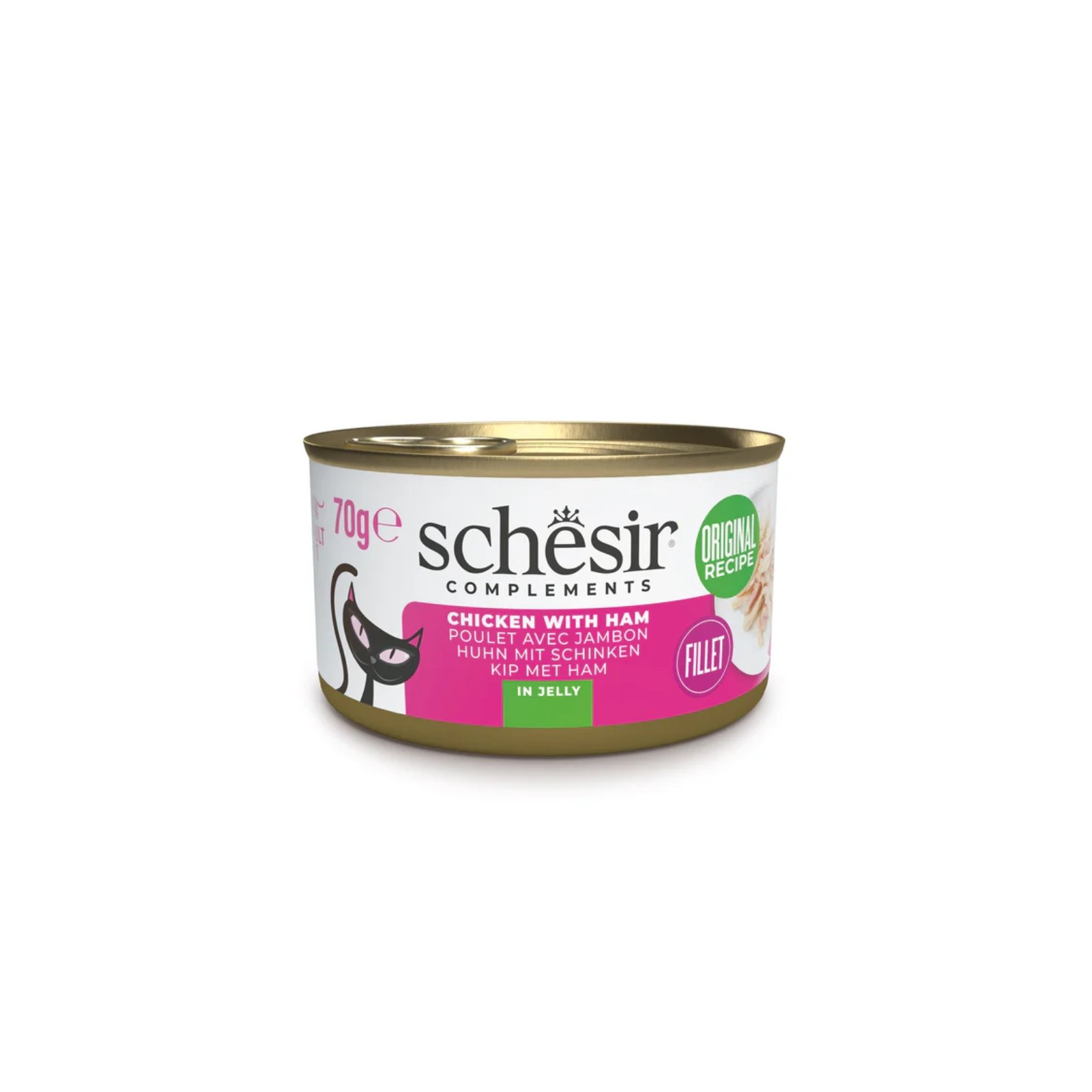 schesir-cat-wet food-Chicken fillets with ham in jelly