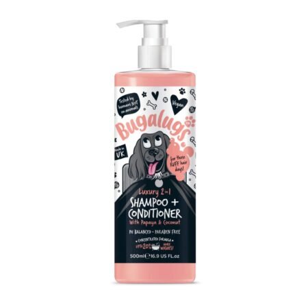 BUGALUGS Luxury 2-in-1 Dog Shampoo and Conditioner with Papaya and Coconut 500ml