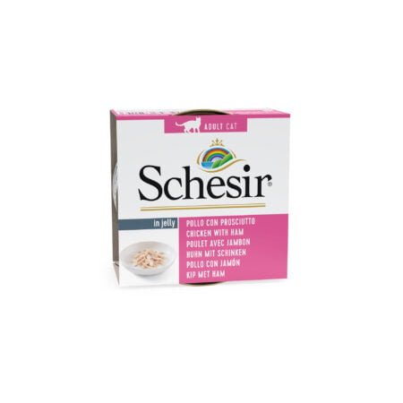SCHESIR CAT CHICKEN FILLETS  WITH HAM IN JELLY POUCH 85 GR