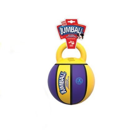 GIGWI JUMBALL BASKETBALL WITH HANDLE PURPLE YELLOW  SIZE MEDIUM