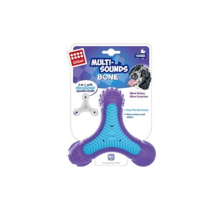 GIGWI MULTI SOUNDS BONE PURPLE BLUE MEDIUM LARGE