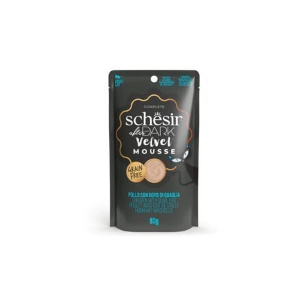 SCHESIR CAT AFTER DARK VELVET CHICKENWITH QUAIL EGG MOUSE POUCH 80gr
