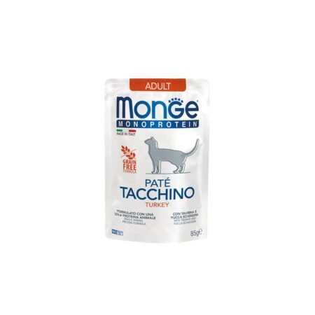 MONGE MONOPROTEIN FELINE ADULT TURKEY PATE POUCH 85gr