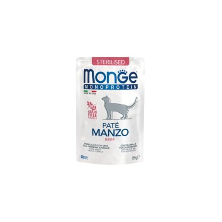 MONGE MONOPROTEIN FELINE STERILISED BEEF PATE POUCH 85gr