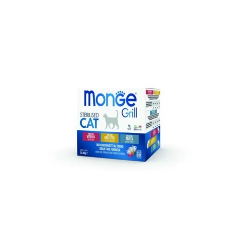 MONGE GRILL FELINE ADULT VEAL COCKEREL AND TROUT MULTIBOX 12 X 85gr