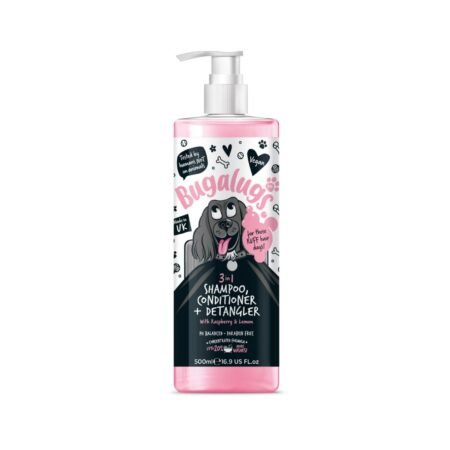 BUGALUGS 3-in-1 Raspberry and Lemon Dog Shampoo, Conditioner and Detangler 500ml