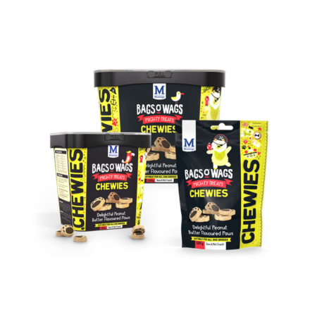 MONTEGO Bags O’ Wags Delightful Peanut Butter Flavoured Paws Dog Treats 500g